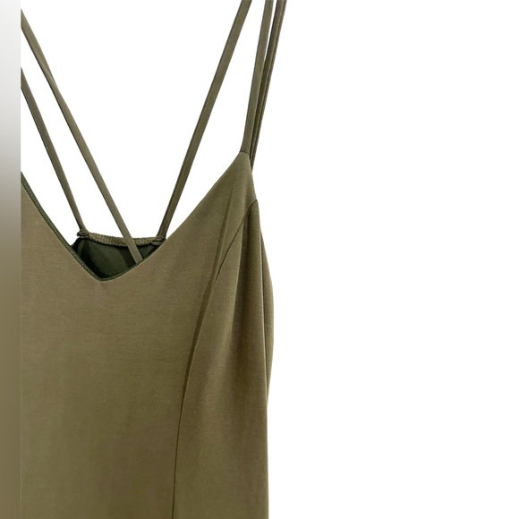Olive Green Spaghetti Strap Mini Summer Dress. Soft Fabric, Flowy Loose Fit. - Picture 5 of 5